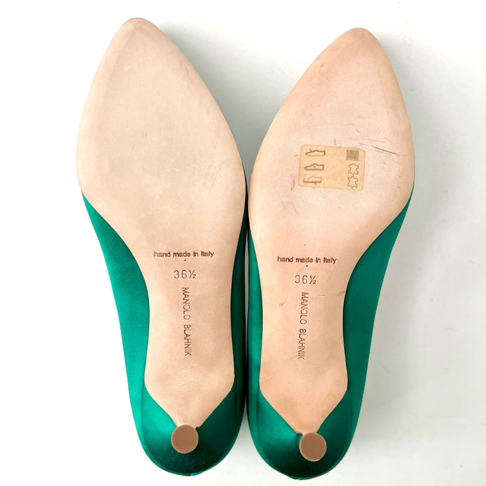 MANOLO BLAHNIK | Emerald Green Satin Jewel Buckle Crystal Pumps Heels US 6 EU 36 - Picture 12 of 15